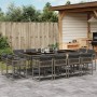 Set da Pranzo da Giardino 13pz con Cuscini Grigio in Polyrattan