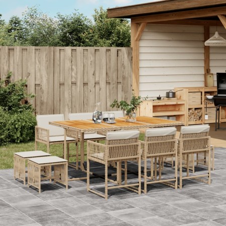 Set da Pranzo da Giardino 11 pz con Cuscini Beige in Polyrattan