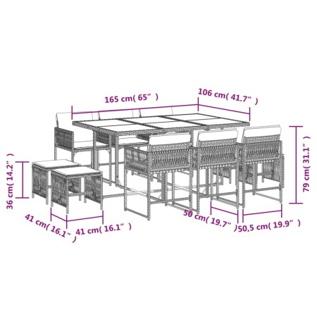 Set da Pranzo da Giardino 11 pz con Cuscini Beige in Polyrattan