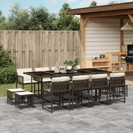 Set da Pranzo da Giardino 13pz con Cuscini Marrone Polyrattan