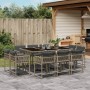 Set da Pranzo da Giardino 11pz con Cuscini in Polyrattan Grigio