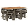 Set da Pranzo da Giardino 11pz con Cuscini in Polyrattan Grigio