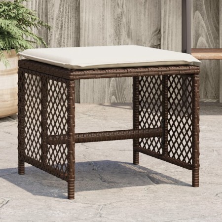 Sgabelli Giardino con Cuscini 4pz Marroni 41x41x36cm Polyrattan