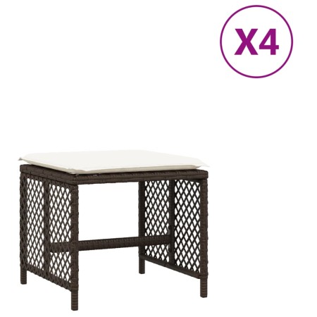 Sgabelli Giardino con Cuscini 4pz Marroni 41x41x36cm Polyrattan