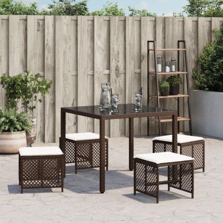 Sgabelli Giardino con Cuscini 4pz Marroni 41x41x36cm Polyrattan