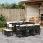 Set da Pranzo da Giardino 11 pz con Cuscini in Polyrattan Nero