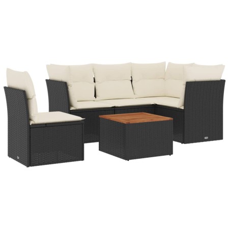 Set Divano da Giardino 6 pz con Cuscini Nero in Polyrattan