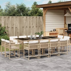 Set da Pranzo da Giardino 13 pz con Cuscini Beige in Polyrattan