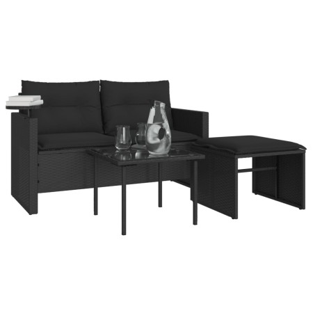 Set Divani da Giardino 3 pz con Cuscini in Polyrattan Nero