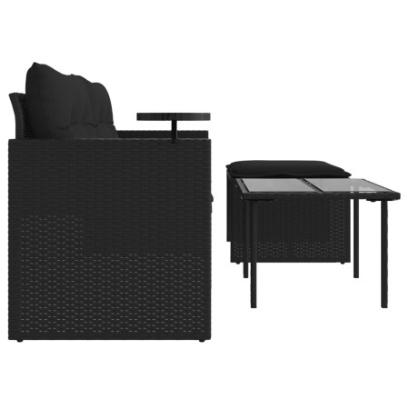 Set Divani da Giardino 3 pz con Cuscini in Polyrattan Nero