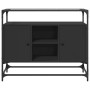 Credenza con Piano in Vetro Nero 98x35x81cm Legno Multistrato