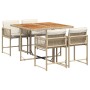 Set da Pranzo da Giardino 5 pz con Cuscini Beige in Polyrattan