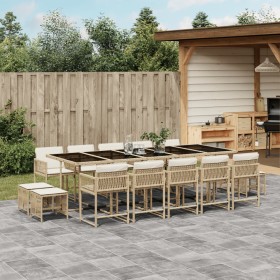 Set da Pranzo da Giardino 15 pz con Cuscini Beige in Polyrattan