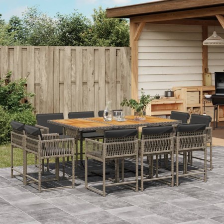 Set da Pranzo da Giardino 11pz con Cuscini in Polyrattan Grigio