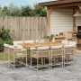 Set da Pranzo da Giardino 11 pz con Cuscini Beige in Polyrattan