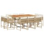 Set da Pranzo da Giardino 11 pz con Cuscini Beige in Polyrattan