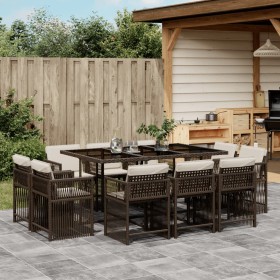 Set da Pranzo da Giardino 11 pz con Cuscini Polyrattan Marrone