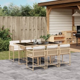 Set da Pranzo da Giardino 7 pz con Cuscini Beige in Polyrattan