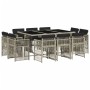 Set Pranzo Giardino 11pz con Cuscini Grigio Chiaro Polyrattan