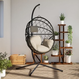 Sedia a Uovo Sospesa con Supporto Beige in Polyrattan e Acciaio