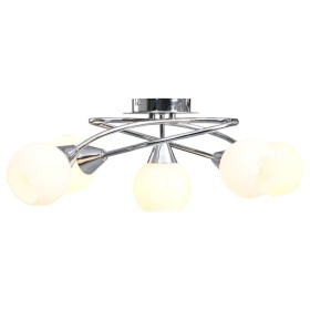 Lampadario con Paralumi in Ceramica 5 Lampadine E14 a Coppa