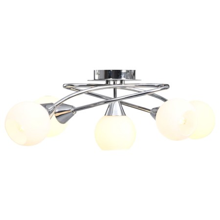 Lampadario con Paralumi in Ceramica 5 Lampadine E14 a Coppa