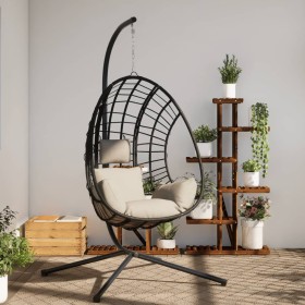 Sedia a Uovo Sospesa con Supporto Beige in Polyrattan e Acciaio