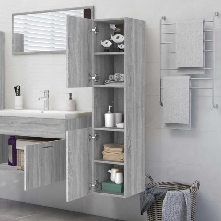 Armadietto Bagno Grigio Sonoma 30x30x130cm in Legno Multistrato