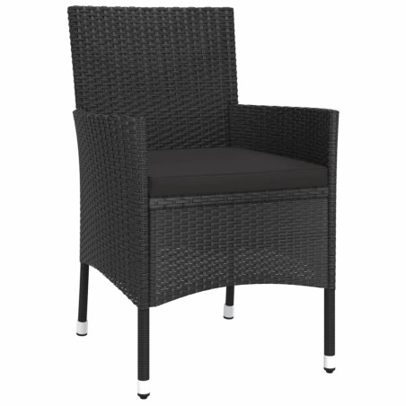 Set da Pranzo da Giardino 3 pz con Cuscini Nero in Polyrattan