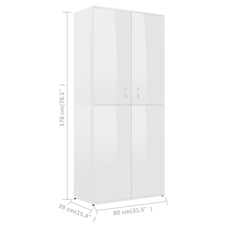 Scarpiera Bianco Lucido 80x39x178 cm in Legno Multistrato