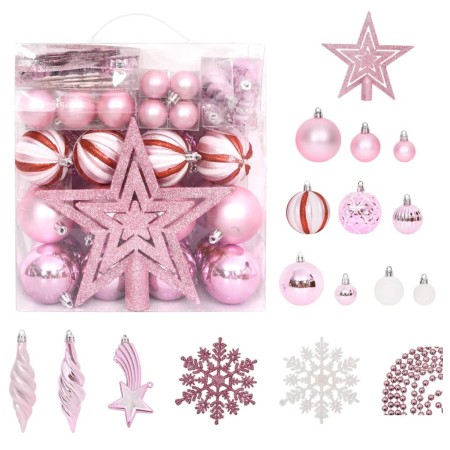 Set Addobbi di Natale 65 pz Rosa/Rosso/Bianco