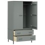 Armadio Gambe Metallo Grigio 90x55x172,5 cm Legno Massello OSLO