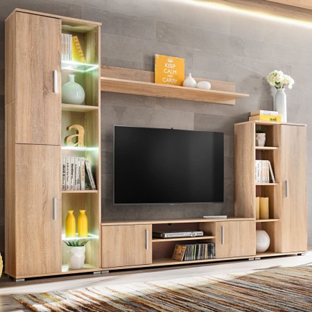 Parete Attrezzata Porta TV con Luci LED Rovere Sonoma