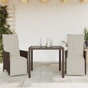 Set Bistrò da Giardino 3 pz con Cuscini in Polyrattan Marrone