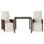 Set Bistrò da Giardino 3 pz con Cuscini in Polyrattan Marrone