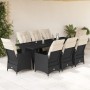 Set Bistrò da Giardino 9 pz con Cuscini in Polyrattan Nero