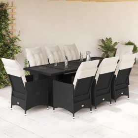 Set Bistrò da Giardino 9 pz con Cuscini in Polyrattan Nero