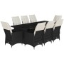 Set Bistrò da Giardino 9 pz con Cuscini in Polyrattan Nero