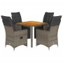 Set Bistrò da Giardino 5 pz con Cuscini in Polyrattan Grigio