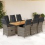 Set Bistrò da Giardino 9 pz con Cuscini in Polyrattan Grigio