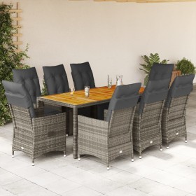 Set Bistrò da Giardino 9 pz con Cuscini in Polyrattan Grigio