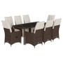 Set Bistrò da Giardino 9 pz con Cuscini in Polyrattan Marrone