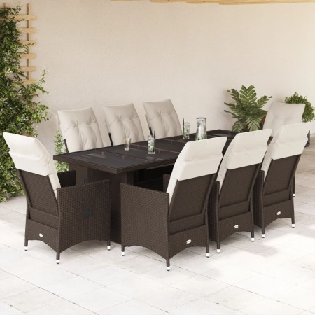 Set Bistrò da Giardino 9 pz con Cuscini in Polyrattan Marrone