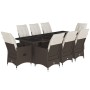 Set Bistrò da Giardino 9 pz con Cuscini in Polyrattan Marrone