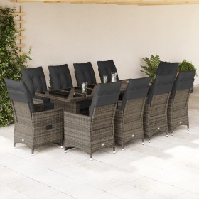 Set Bistrò da Giardino 11 pz con Cuscini in Polyrattan Grigio