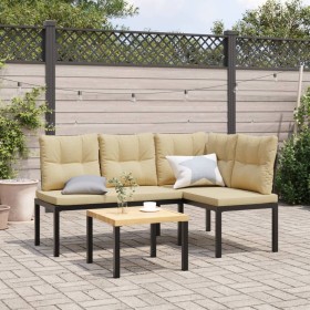 Set Panche Giardino Cuscini 3pz Nero Acciaio Verniciato Polvere