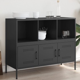 Credenza Nera 100,5x39x79 cm in Acciaio Laminato a Freddo