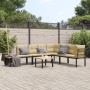 Set Panche Giardino Cuscini 5pz Nero Acciaio Verniciato Polvere