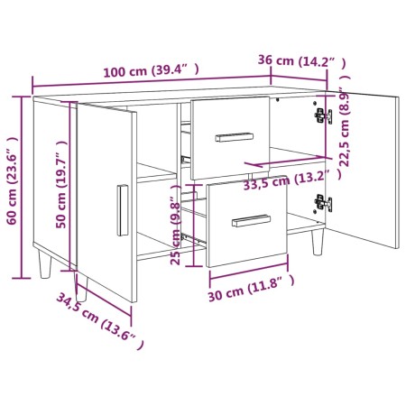 Credenza Bianco Lucido 100x36x60 cm in Legno Multistrato