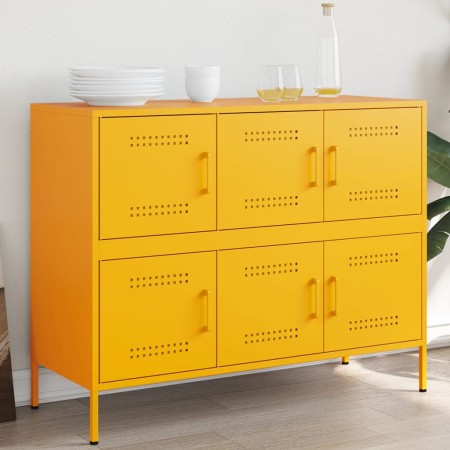 Credenza Giallo Senape 100,5x39x79 cm Acciaio Laminato a Freddo